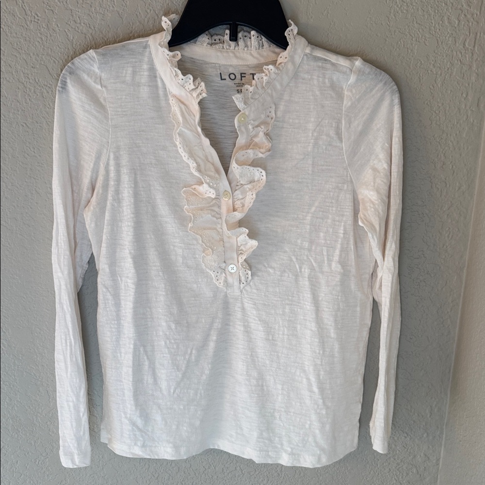 LOFT Women's White Ruffle Blouse
